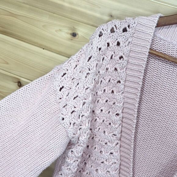 525 America Sweater Womens One Size Dusty Pink Crochet Cardigan Boho - Picture 3 of 8